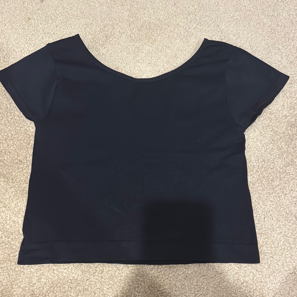 Free People Black Fitted Crop T-Shirt with Cap Sleeves